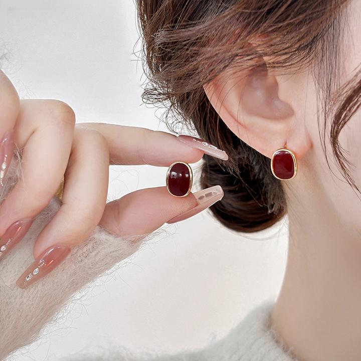 铜合金耳饰 复古滴釉红豆耳环耳钉小众设计耳扣时尚红色耳饰女潮
