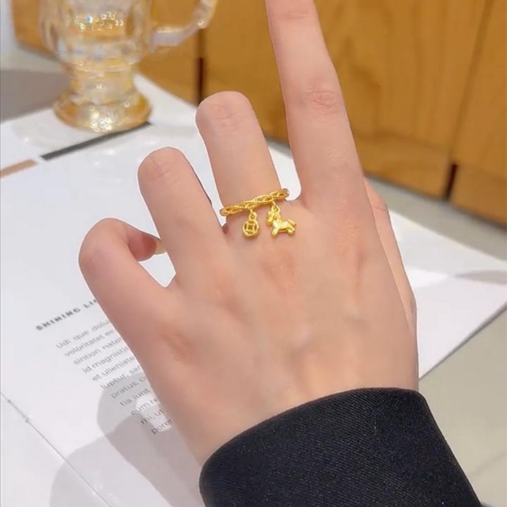 铜合金戒指 马年新款马上有钱招财开口戒指女高级感气质设计指环