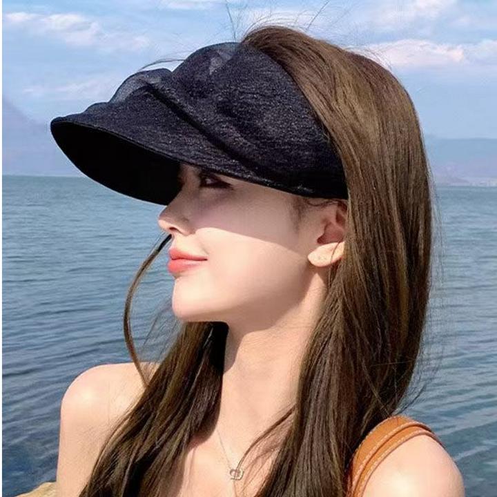 遮阳帽显脸小发箍空顶帽欧根纱韩系帽子女夏季网纱防晒帽防紫外线