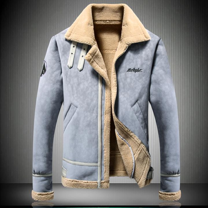 SIBONEULAT希敦纽勒皮毛一体加绒皮衣男秋冬季翻领羊羔绒棉衣外套