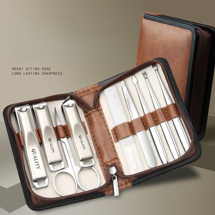 2026年新款指甲钳9件套装全套高档棕色指甲刀剪修甲锉可印logo