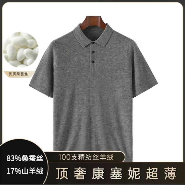【Polo短袖】春夏男士顶奢83%桑蚕丝17%山羊绒100支精纺轻薄T恤衫