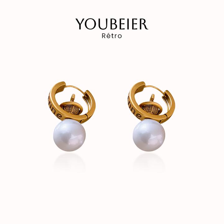 YOUBEIER 土星立体星球一款三戴珠珠吊坠耳扣女款中古风做旧耳环