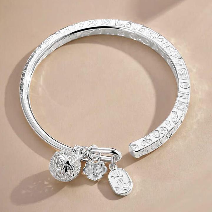 足银手镯 银9999吉言宫铃手镯女新中式国风实心平安喜乐礼物女友