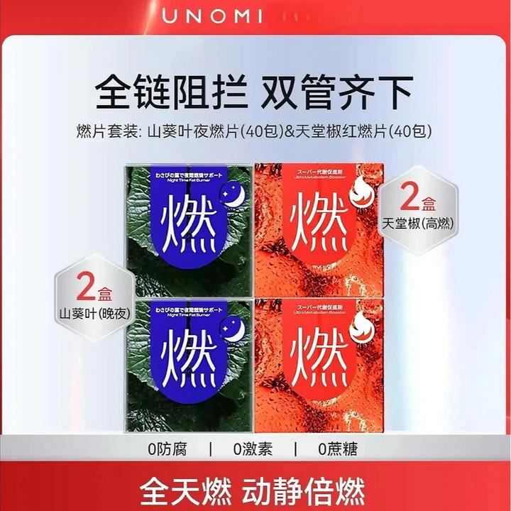 【正品四盒】UN燃！山葵叶夜燃片*2盒+天堂椒红燃片*2盒全天阻