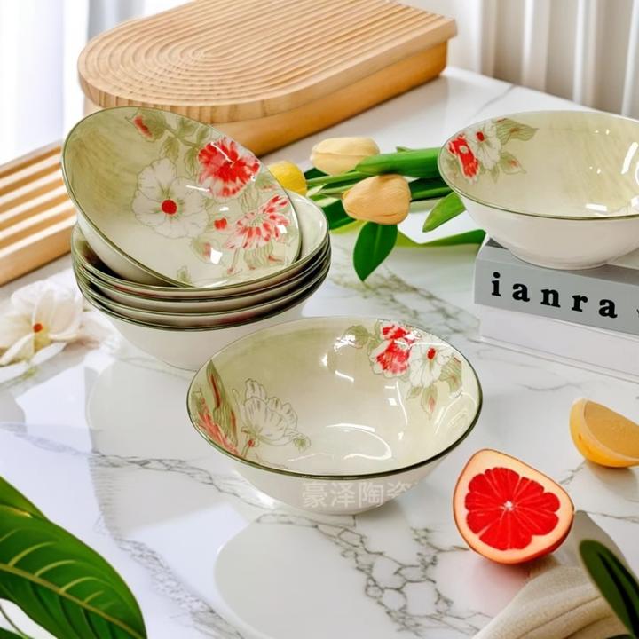 15厘米蔷薇花语6英寸斗碗吃面碗喝汤碗菜碗吃饭家用碗釉下彩4个碗