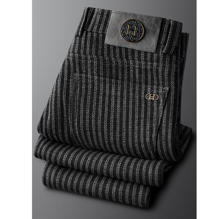 弗基马奇黑色男士商务休闲裤秋冬厚款提花柔软修身小脚裤子男款