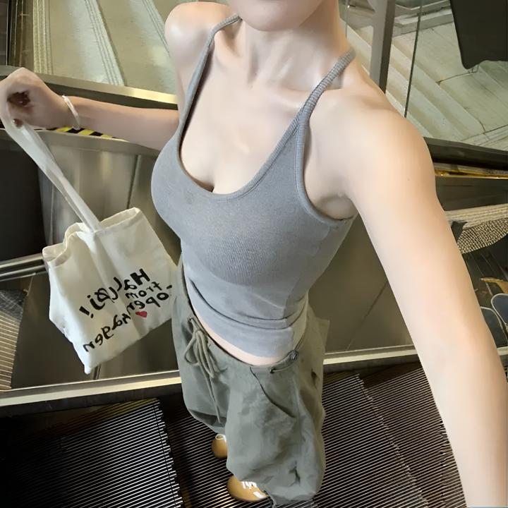 浔觅/Xunmi 挂脖吊带女背心带胸垫纯欲风性感辣妹外穿工字背上衣