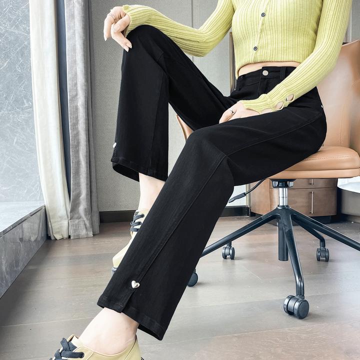 黑色烟管牛仔裤女外穿秋季修身直筒休闲打底裤弹力百搭九分裤子