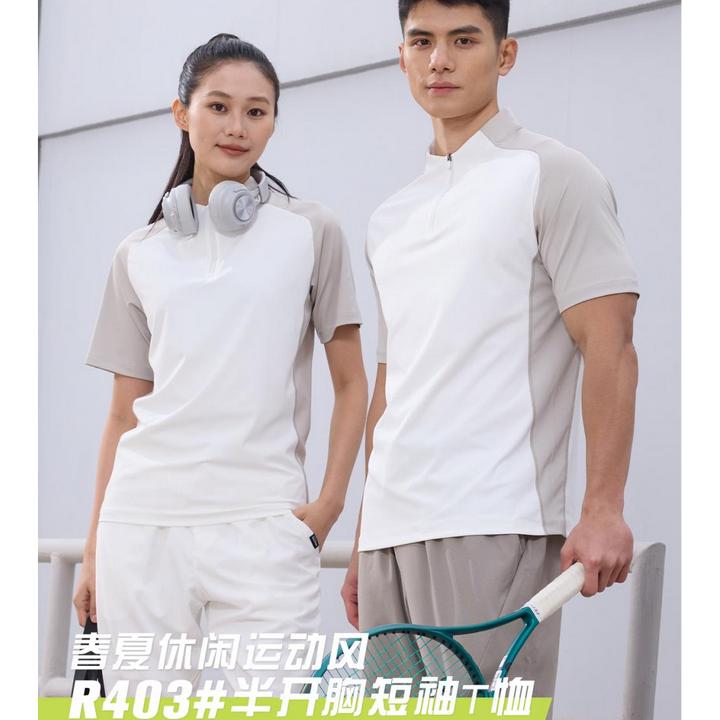 半开胸短袖T恤polo衫运动跑步健身男士白色休闲情侣夏季跑步背心