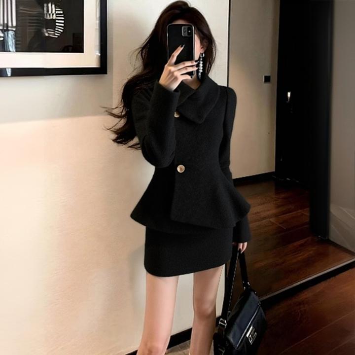 富家千金小香风毛呢套装2026冬季贵气感御姐女神范上衣短裙两件套