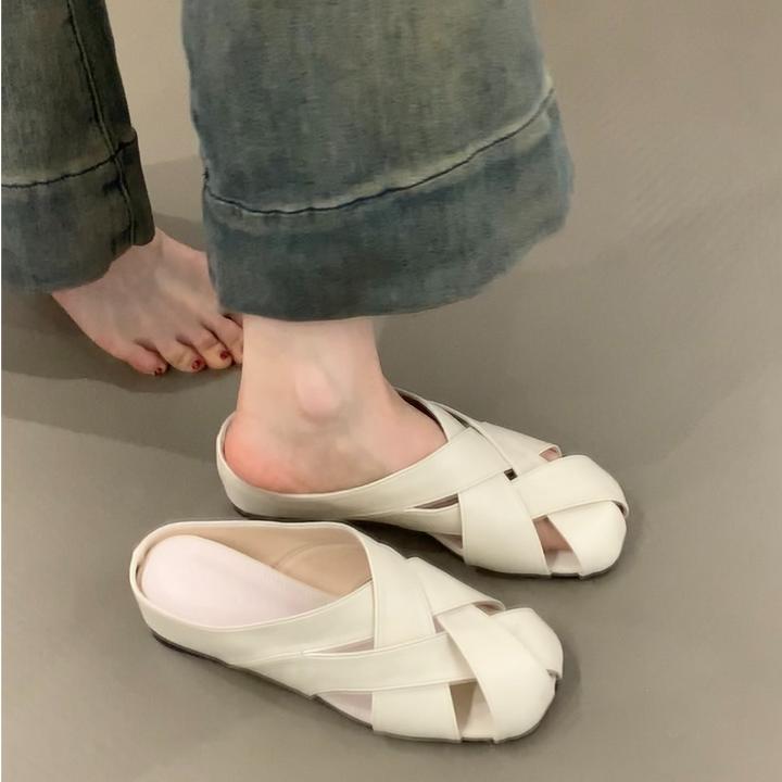 韩菲WL-1599-13法式镂空编织内增高包头半拖凉鞋女2025夏外穿凉拖