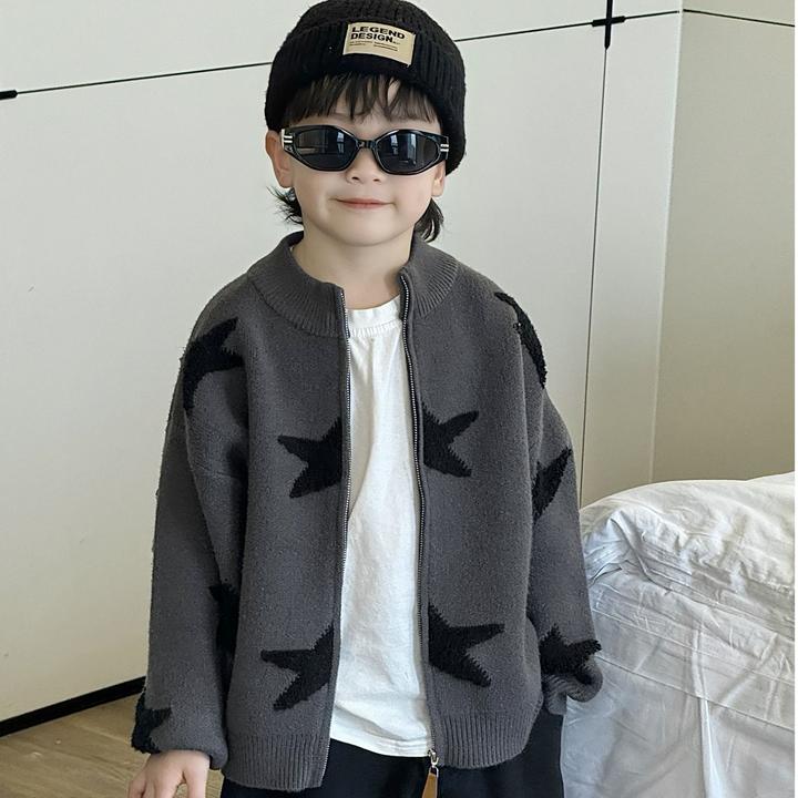 2025春款星星韩版外套毛衣圆领卡通上衣春装男童帅气休闲外套开衫