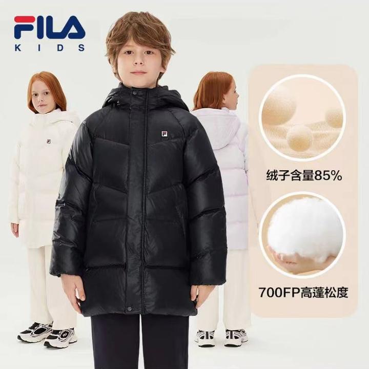 【亮面羽绒服】斐乐儿童2025新款时尚连帽保暖长款百搭必备羽绒服
