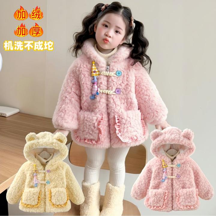 新年款加绒加厚毛毛衣仿皮草年服外套女童厚棉袄小公主款棉衣棉服