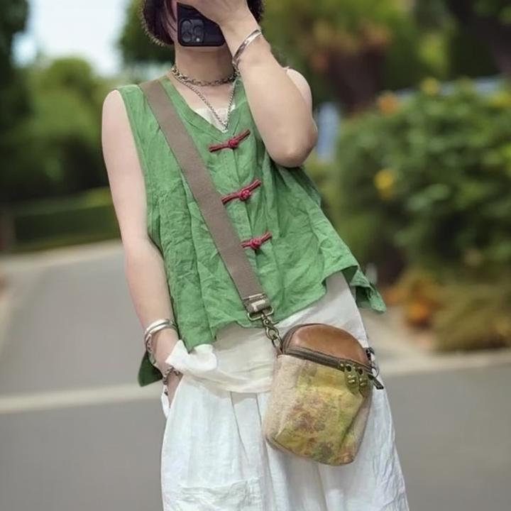 韩版休闲V领盘扣无袖背心女2025年夏季新款简约短款休闲减龄上衣