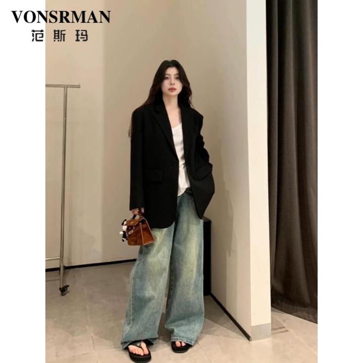 小个子黑色西装外套女2025新款春秋韩版宽松休闲oversize西服上衣