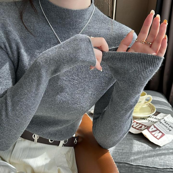 巨好看轻熟上衣女2025新款秋季针织内搭圆领高级感长袖灰色打底衫