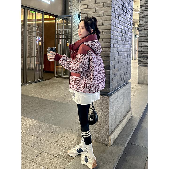 时尚洋气字母印花羽绒服女短款2025冬季新款小个子加厚白鸭绒外套