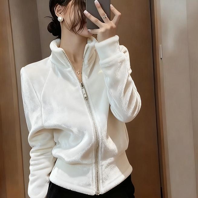 职业阿玛诗官2025秋冬立领拉链卫衣女高级感气质掐腰丝绒外套上衣