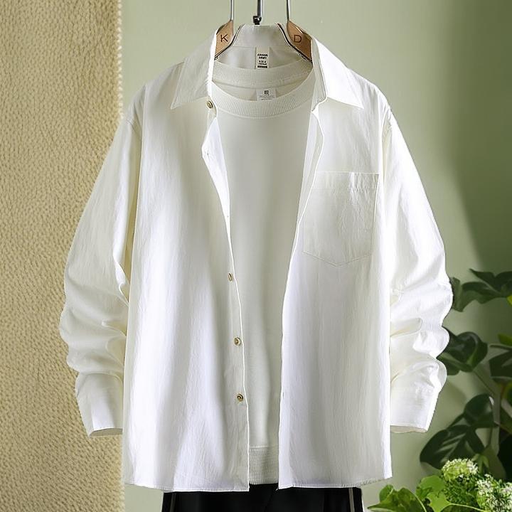 男士新款春秋百搭休闲夹克工装衬衫外套青年透气扎染