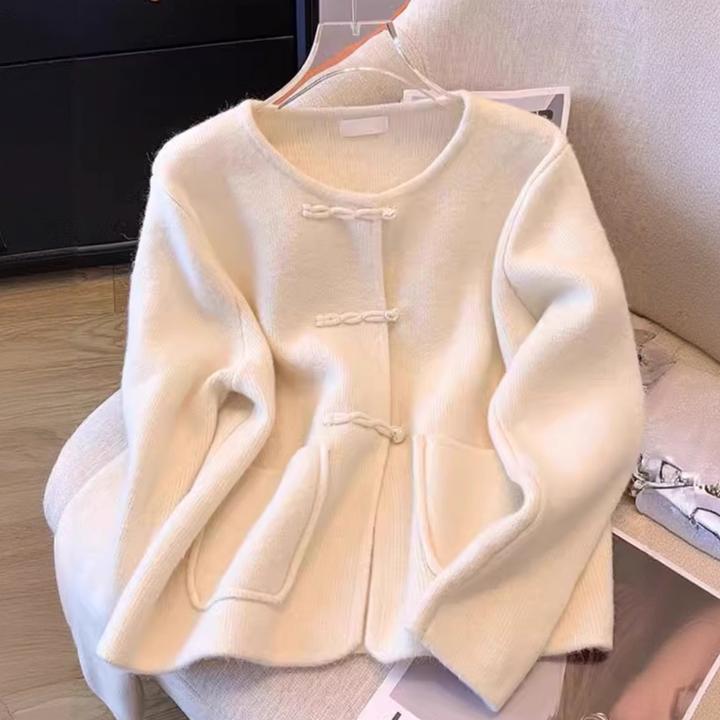 新中式圆领针织毛衣女2025年秋冬新款国风气质洋气百搭小众上衣