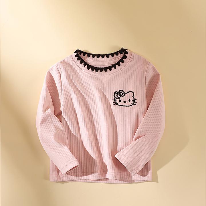 新款儿童刺绣打底衫 长袖T恤女童休闲百搭上衣宝宝中大童圆领秋冬