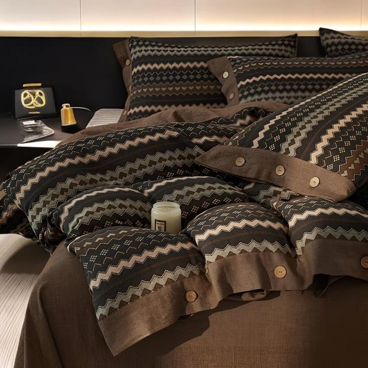 轻奢A类纯棉色织提花双层纱四件套亲肤柔软裸睡全棉被套床单床品4