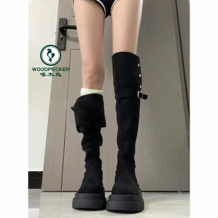啄木鸟美拉德两穿厚底长筒靴女靴2025秋冬新款加绒粗跟过膝骑士靴