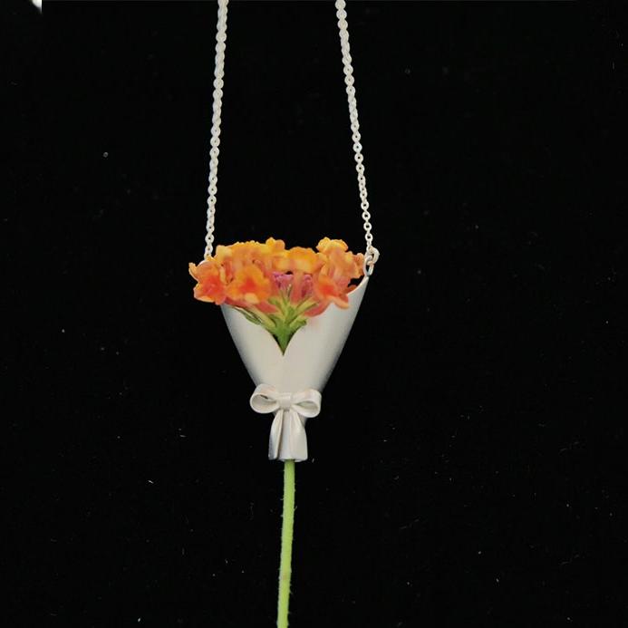 铜合金吊坠 DIY插花蝴蝶结吊坠项链女小众创意高级氛围轻奢锁骨链