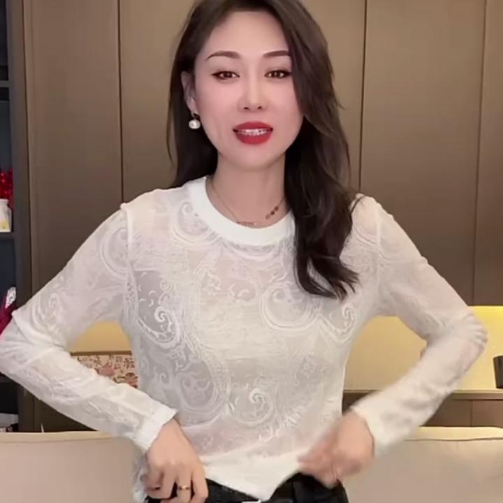 新款洋气提花小衫打底衫修身显瘦时尚百搭圆领长袖女装休闲风设计