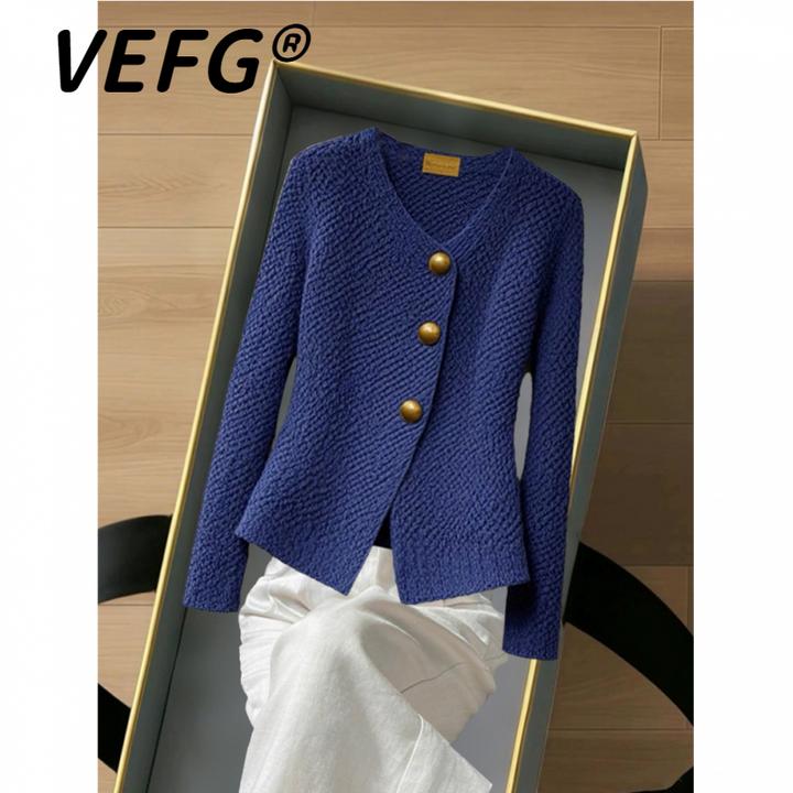 VEFG新款秋季韩系轻熟风气质淑女不规则设计感气质百搭针织上衣女