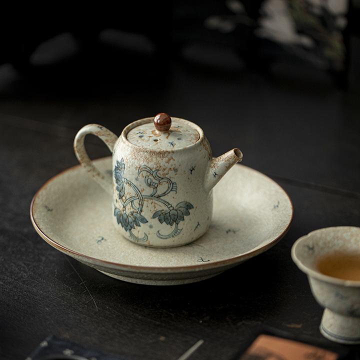 手绘仿古青花火石茶壶家用复古茶碗高档陶瓷功夫茶具泡茶壶礼盒装