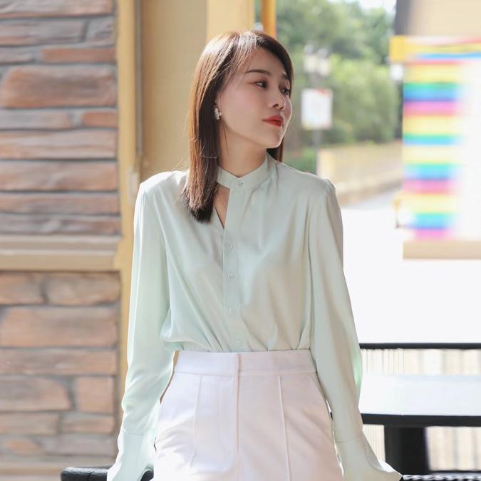 职业阿玛诗官哥家专柜2025春秋新款时尚立领镂空休闲丝滑桑蚕丝长