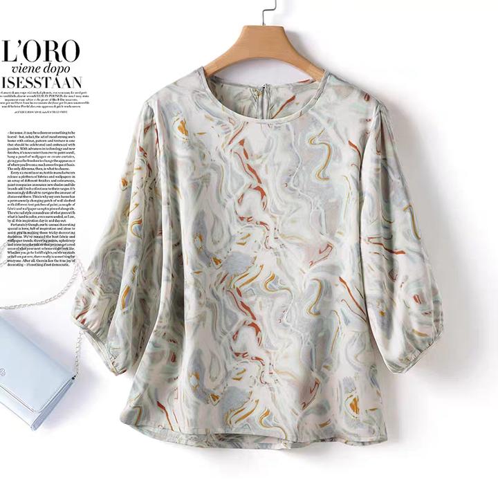 苏杭真丝洋气碎花2025夏季新款显瘦印花衬衫宽松时尚气质小衫上衣