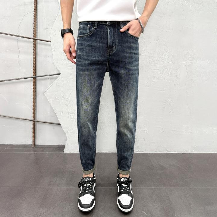 秋冬男士修身小脚牛仔裤爆款2025新款复古蓝色休闲弹力男款长裤子