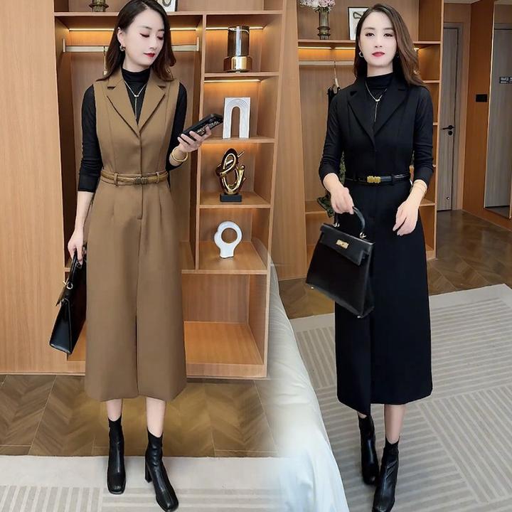 时尚连衣裙套装女2024秋季新款洋气显瘦收腰毛衣马甲背心裙两件套