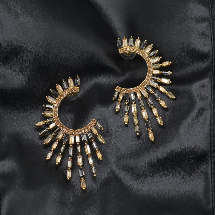 合金锆石耳饰 个性金属太阳花镶钻水钻耳环女气质夸张礼服耳饰
