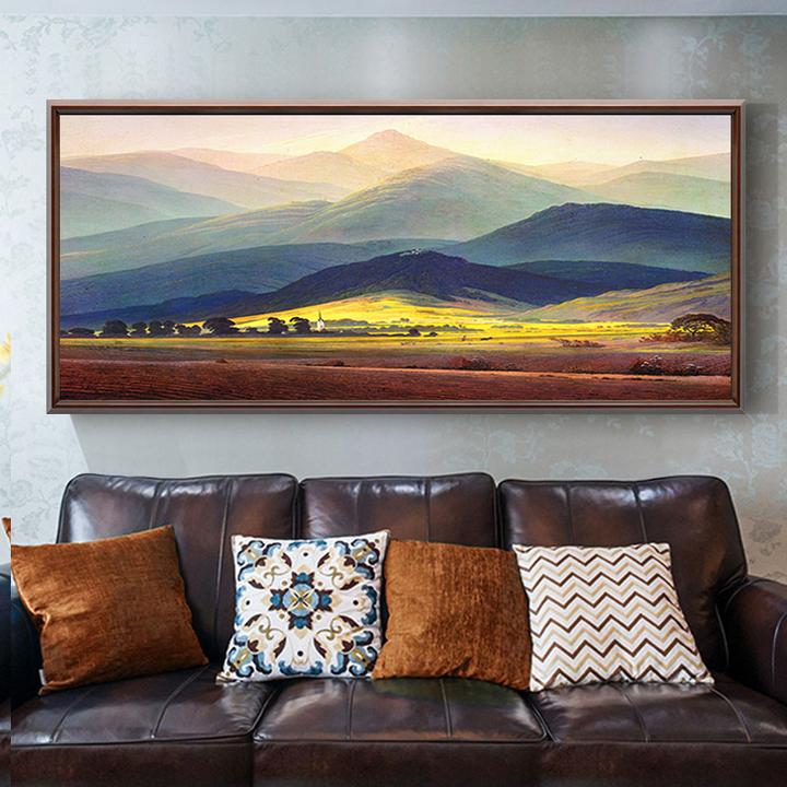 东江源纯手绘巨人山油画横版装饰画风景画欧式画横版美式挂画壁画