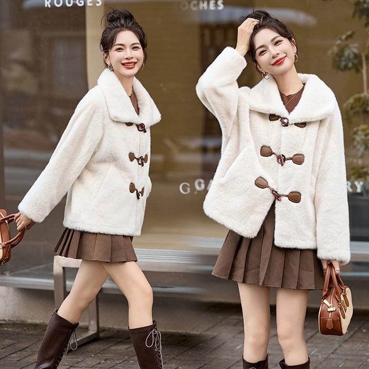 小个子韩版气质宽松洋气减龄网红短款皮毛一体毛毛外套秋冬新款