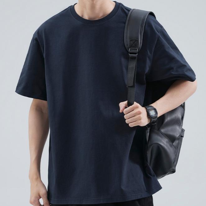 夏季ins男士T恤百搭舒适宽松纯色圆领精疏新疆长绒棉透气简约ing