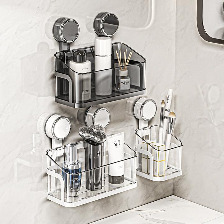 卫生间置物架免打孔浴室厕所化妆品吸盘收纳盒壁挂式铁艺收纳架
