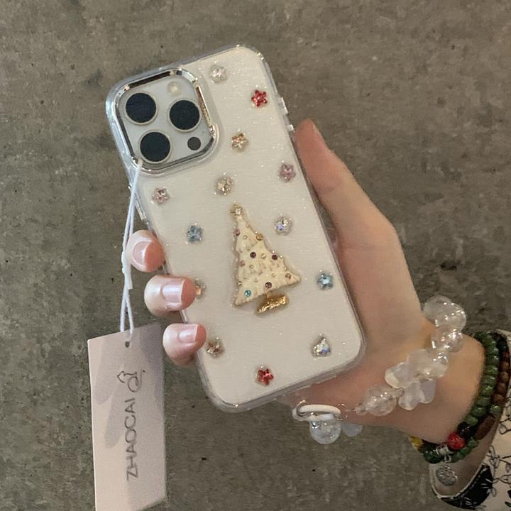 滴胶白闪粉圣诞树适用iPhone16ProMax苹果15女14手机壳13软12华为