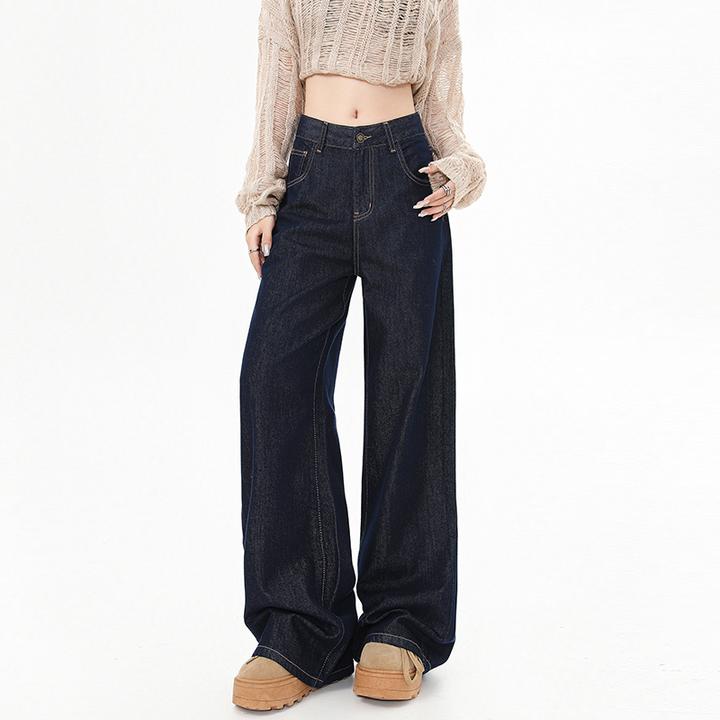 美式复古牛仔裤丹宁色垂感2025秋冬新款宽松阔腿原色百搭设计感裤