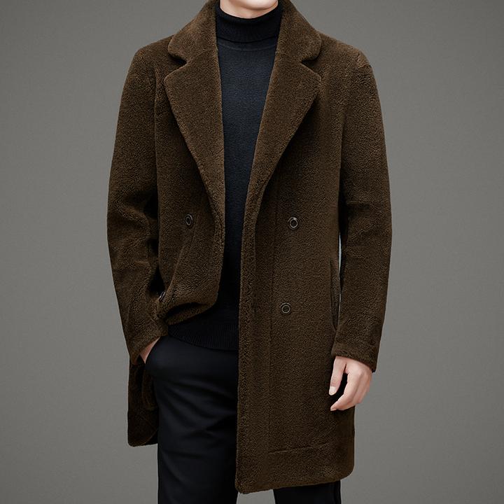 【工厂直销】秋冬季男士羊剪绒风衣外套休闲两面穿加厚中长款大衣