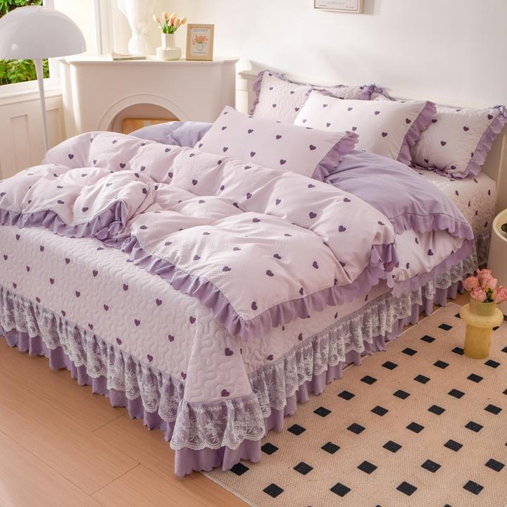 【四季款】A类泡泡棉加棉加厚公主风床盖蕾丝床裙韩式四件套非纯棉