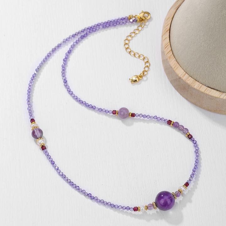 千万亿珠宝天然紫水晶石榴石项链时尚紫色轻奢珠珠百搭B121直播