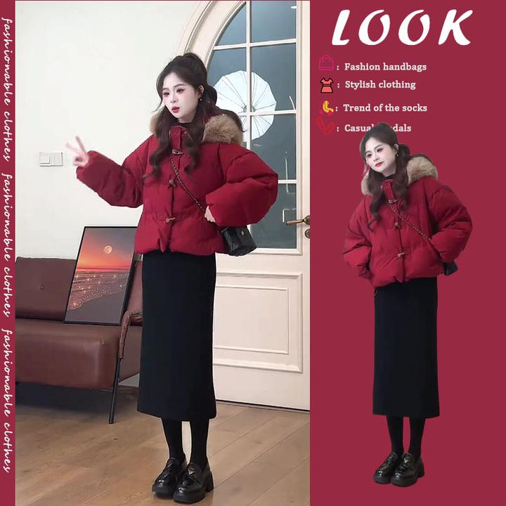 入冬穿搭一整套女2024新款韩版小香风高级感棉服外套半身裙两件套