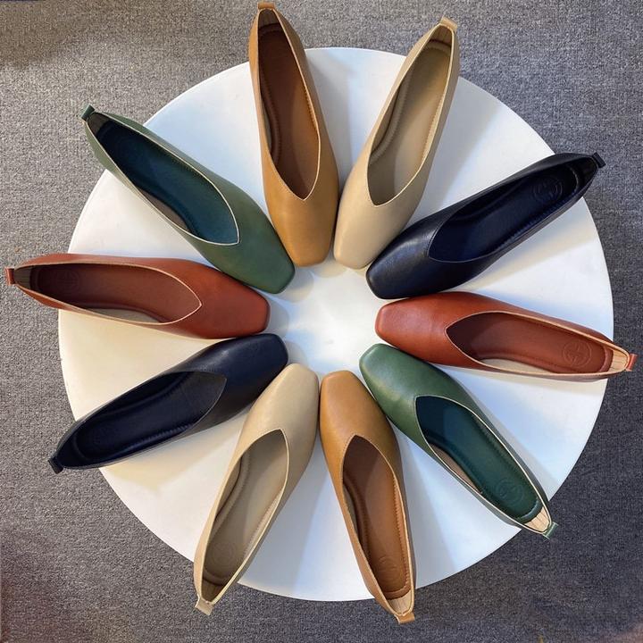 【真皮高品质】真皮V口佳浅口百搭方头秋冬吉岚达人平底奶奶鞋单鞋