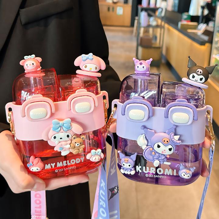 库洛米儿童水杯6-12岁学生上学专用斜挎防摔双饮杯子女生便携水壶